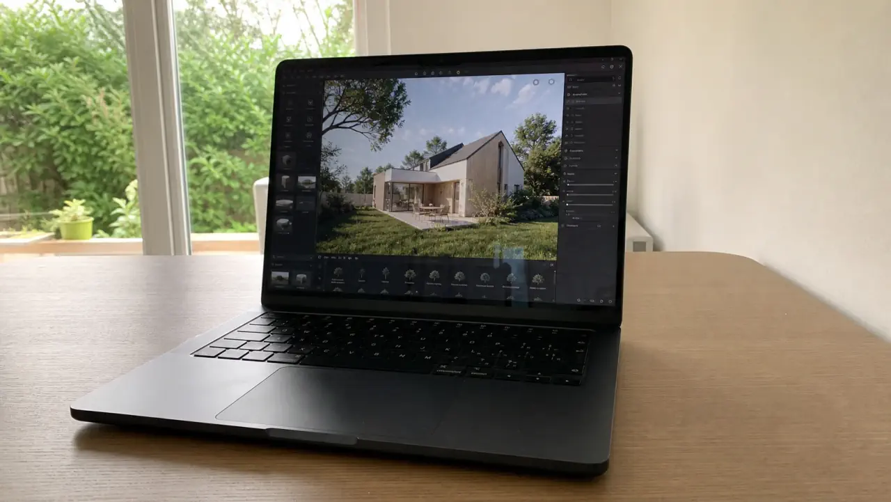 laptop with Twinmotion open on a residential house project